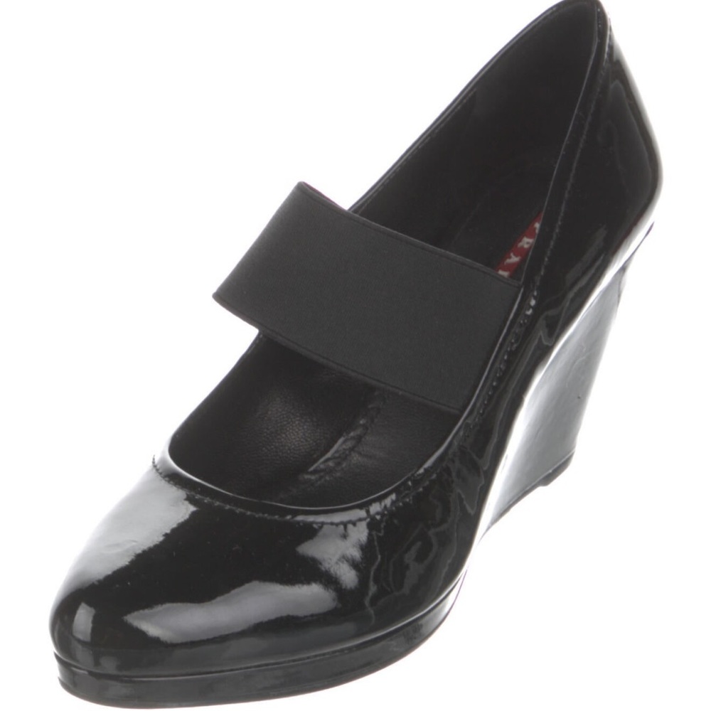 Prada Black Patent Leather Wedges Size 8.5 - Picture 8 of 17